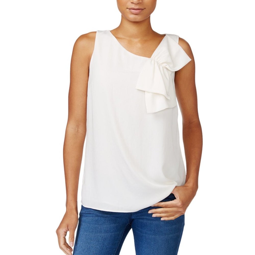 Maison Jules NEW Women's Bow-Detail Sleeveless Top Blouse, Off-White (XXL)